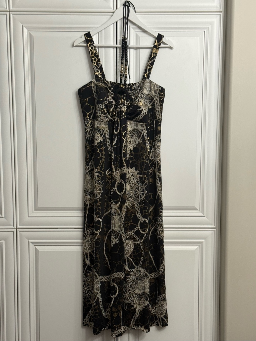 Michel Antoni Collection Size 14W Sleeveless Black Maxi Dress Gold Chain Print